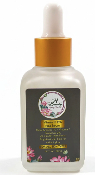 H Beauty Vitamin C 15% Face Serum - Alpha Arbutin 1% + Vitamin E for All Skin Types (30ml)